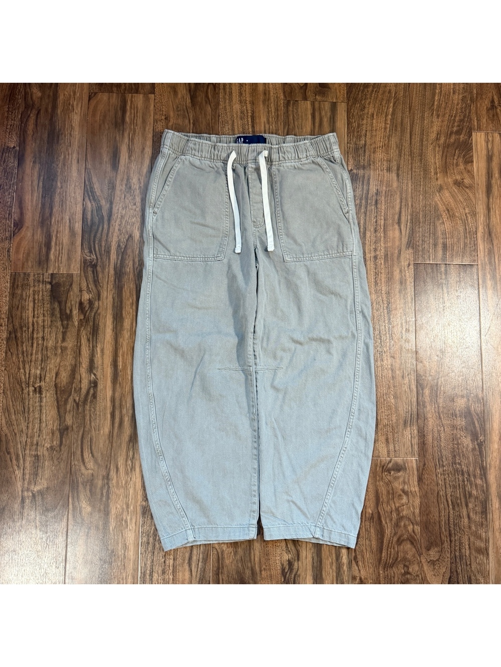 Gap Denim Barrel Pants Pull-On Elastic Waist Drawstring M Washed Sage